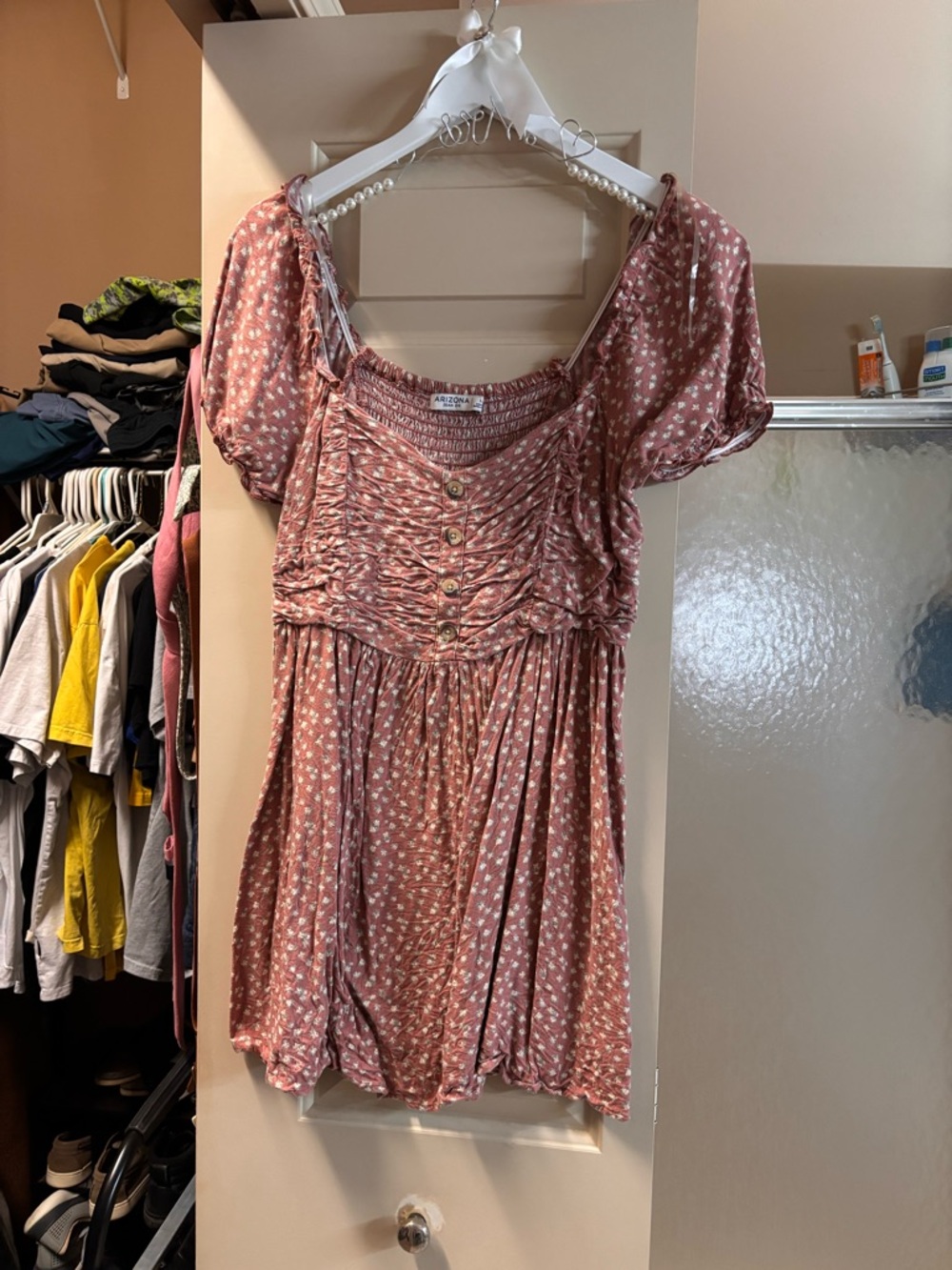 Dusty Rose Floral Babydoll Mini Dress